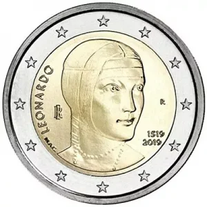 2 euros conmemorativos de Italia 2019 sobre el 500 aniversario de la Muerte de Leonardo da Vinci