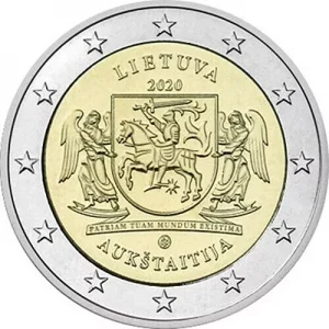 2 euros conmemorativos de Lituania 2020 sobre la Región de Aukštaitija