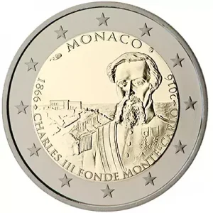 2 euros conmemorativos Mónaco 2016 sobre el 150 aniversario de la Fundación de MonteCarlo