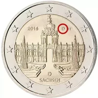 Moneda de 2 euros conmemorativos Alemania 2016 - Estado Federado de Sachsen (Palacio El Zwinger de Dresde)