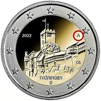 Moneda de 2 euros conmemorativos Alemania 2022 -Estado Federado de Thüringen (Castillo de Wartburg)