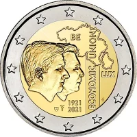 Moneda de 2 euros conmemorativos Bélgica 2021 - 100 aniversario de la Constitución de la Unión Económica Belga-Luxemburguesa