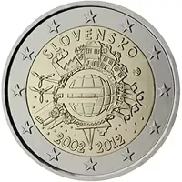 Moneda de 2 euros conmemorativos Eslovaquia 2012 - 10 Aniversario de las Monedas y Billetes de Euro