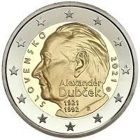 Moneda de 2 euros conmemorativos Eslovaquia 2021 - 100 aniversario del Nacimiento de Alexander Dubček