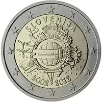 Moneda de 2 euros conmemorativos Eslovenia 2012 - 10 Aniversario de las Monedas y Billetes de Euro