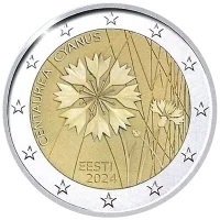 Moneda de 2 euros conmemorativos Estonia 2024 - El Aciano (flor nacional de Estonia)