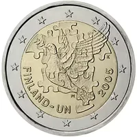 Moneda de 2 euros conmemorativos Finlandia 2005 - 60 aniversario de la fundación de las Naciones Unidas (y 50 con Finlandia)