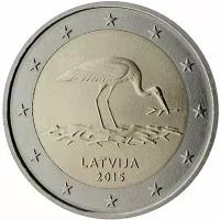 Moneda de 2 euros conmemorativos Letonia 2015 - Naturaleza en peligro (La Cigüeña Negra)