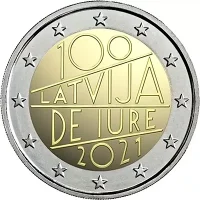 Moneda de 2 euros conmemorativos Letonia 2021 - 100 aniversario del Reconocimiento Internacional de iure de Letonia