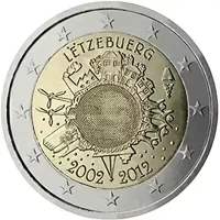 Moneda de 2 euros conmemorativos Luxemburgo 2012 - 10 Aniversario de las Monedas y Billetes de Euro