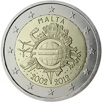 Moneda de 2 euros conmemorativos Malta 2012 - 10 Aniversario de las Monedas y Billetes de Euro