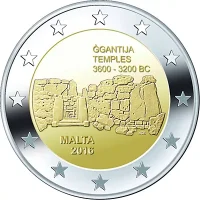 Moneda de 2 euros conmemorativos Malta 2016 - Templos de Ggantija (Sitios Prehistóricos de Malta)