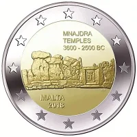 Moneda de 2 euros conmemorativos Malta 2018 - Templos de Mnajdra (Sitios Prehistóricos de Malta)