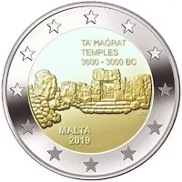 Moneda de 2 euros conmemorativos Malta 2019 - Templos de Ta'Hagrat (Sitios Prehistóricos de Malta)