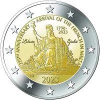 Moneda de 2 euros conmemorativos Malta 2023 - Napoleón Bonaparte y la llegada de los franceses a Malta en 1798