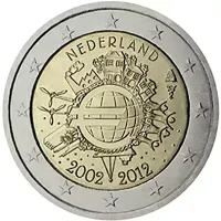 Moneda de 2 euros conmemorativos Países Bajos 2012 - 10 Aniversario de las Monedas y Billetes de Euro