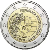 Moneda de 2 euros conmemorativos Portugal 2010 - 100 aniversario de la República Portuguesa