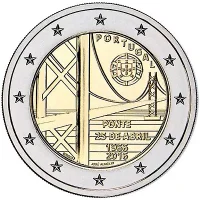 Moneda de 2 euros conmemorativos Portugal 2016 - 50 aniversario del Puente 25 de Abril (río Tajo)