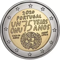 Moneda de 2 euros conmemorativos Portugal 2020 - 75 aniversario de la Organización de las Naciones Unidas (ONU)