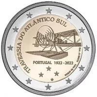 Moneda de 2 euros conmemorativos Portugal 2022 - 100 aniversario del Primer Vuelo a través del Atlántico Sur