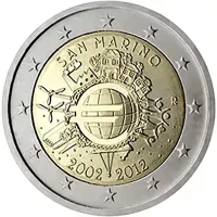 Moneda de 2 euros conmemorativos San Marino 2012 - 10 Aniversario de las Monedas y Billetes de Euro