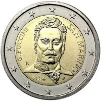 Moneda de 2 euros conmemorativos San Marino 2014 - 90 aniversario de la Muerte de Giacomo Puccini