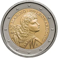 Moneda de 2 euros conmemorativos San Marino 2019 - 500 aniversario de la Muerte de Leonardo da Vinci