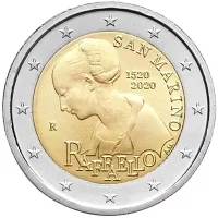 Moneda de 2 euros conmemorativos San Marino 2020 - 500 aniversario de la Muerte de Raffaello