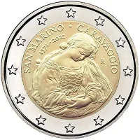 Moneda de 2 euros conmemorativos San Marino 2021 - 450 aniversario del Nacimiento de Caravaggio