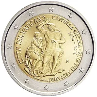 Moneda de 2 euros conmemorativos Vaticano 2019 - 25 aniversario de la Restauración de la Capilla Sixtina