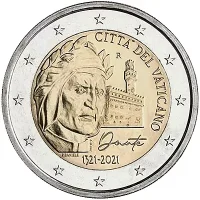 Moneda de 2 euros conmemorativos Vaticano 2021 - 700 Aniversario de la Muerte de Dante Alighieri