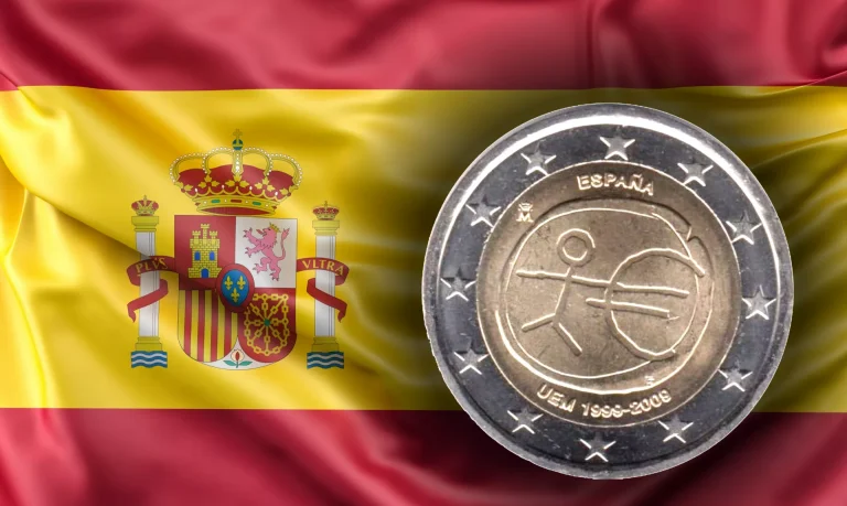 ERROR en el aro de la moneda de 2 euros España 2009, 10 Aniversario de la Unión Económica y Monetaria (UEM)