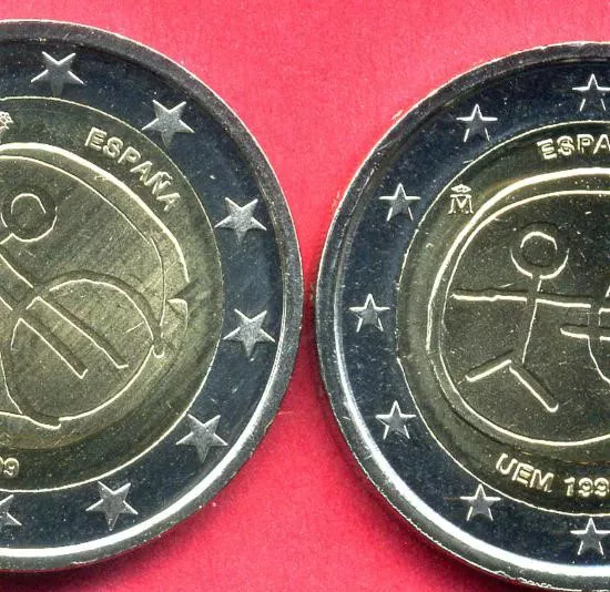 Moneda Conmemorativa de 2 euros, España 2009 EMU, ERROR ESTRELLAS GRANDES. Fuente: Numista