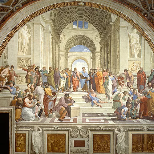 La Escuela de Atenas, fresco de Rafael Sanzio (Museos Vaticanos)