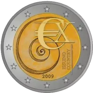 3r. puesto en el Concurso para la moneda de 2 euros conmemorativa, dedicada a la Unión Económica y Monetaria Europea, acuñada en 2009, con el 11,15% de votos a favor. Diseño: Rosa Maria Villani (Italia).