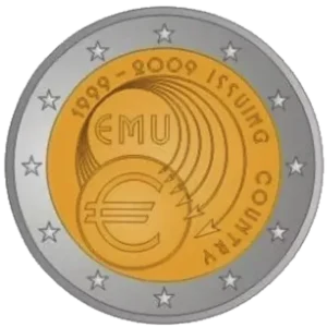 5º puesto en el Concurso para la moneda de 2 euros conmemorativa, dedicada a la Unión Económica y Monetaria Europea, acuñada en 2009, con el 7,01% de votos a favor. Diseño: Valerio De Seta (Italia).