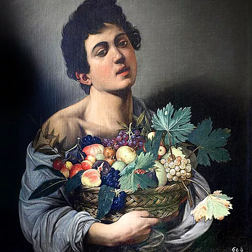 Niño con un cesto de frutas, de Caravaggio, Galería Borghese, Wikimedia Commons