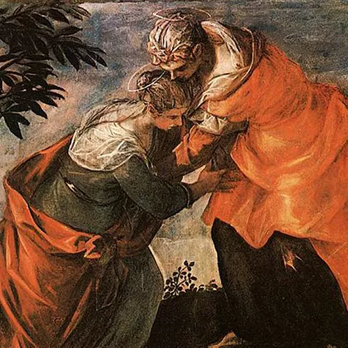 La Visitación (el abrazo de la Virgen María e Isabel), de Tintoretto, Wikimedia Commons